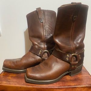 Mens Brown leather harness boots